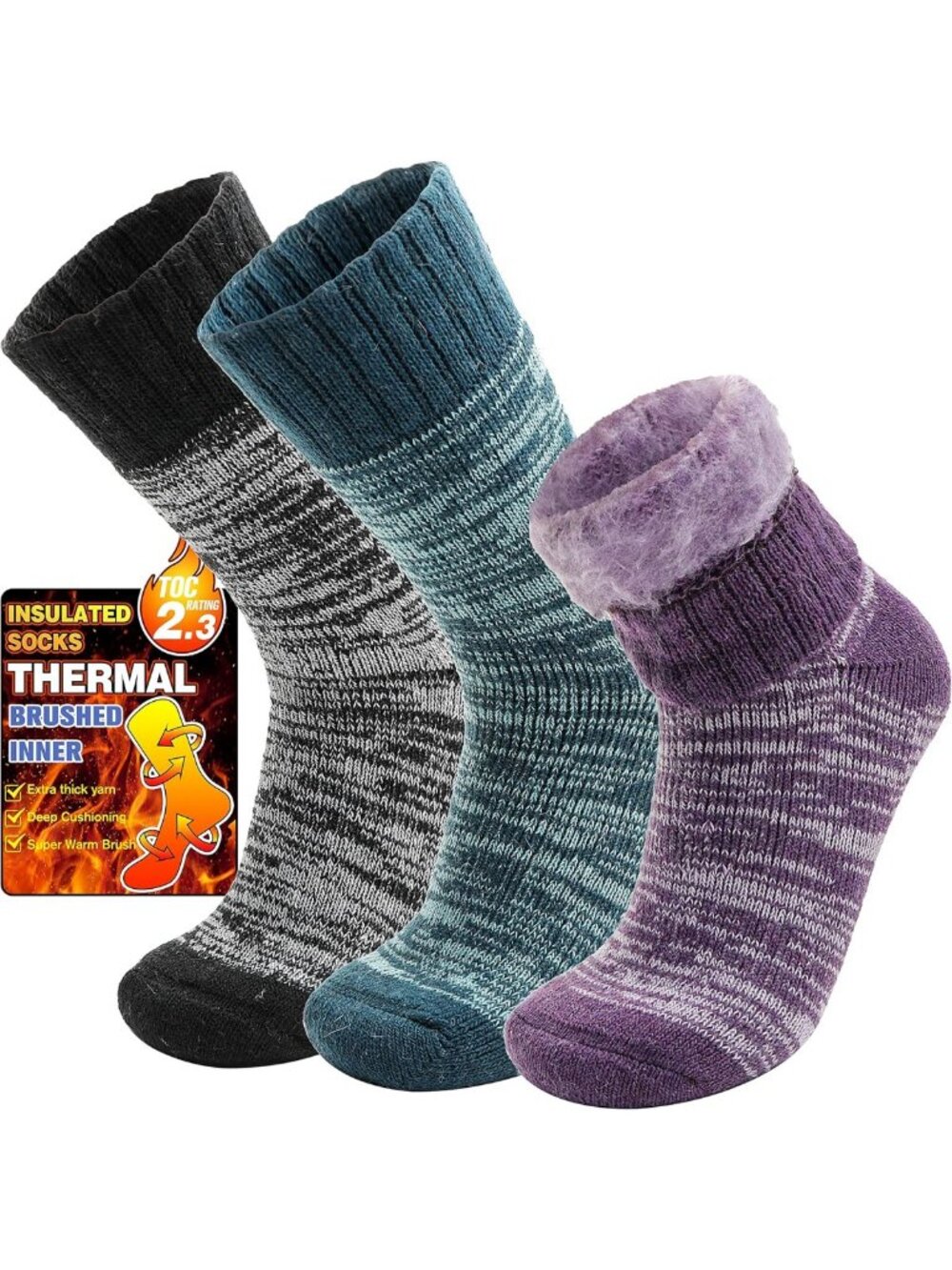 Cozy Thermal Socks for Winter | 3 Pairs Thick Insulated Boot Socks for Cold